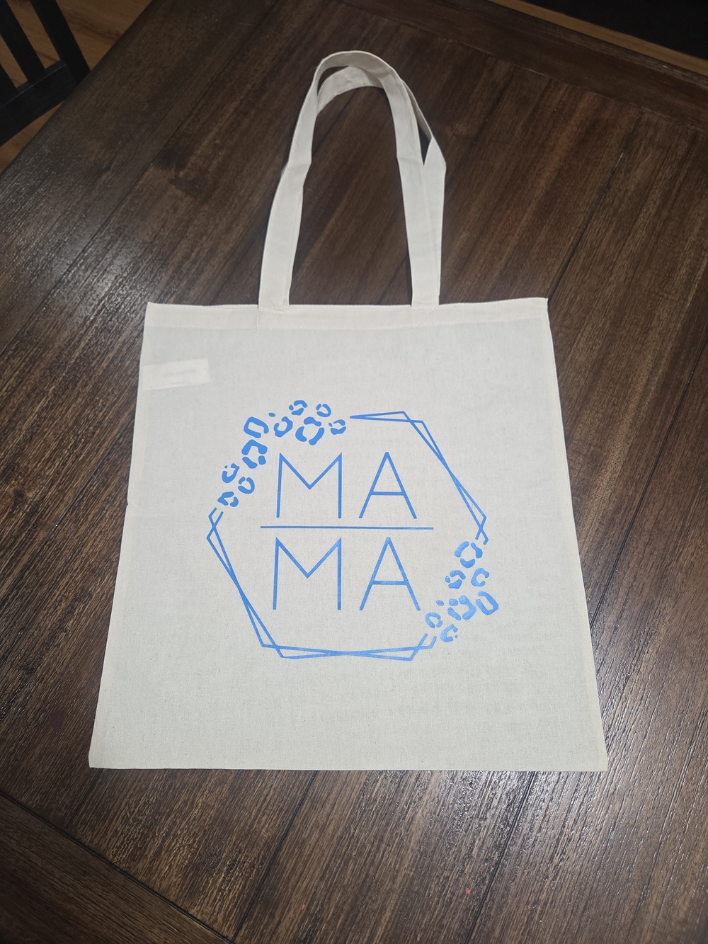 Canvas Tote Bag with "MAMA" Blue Graphic